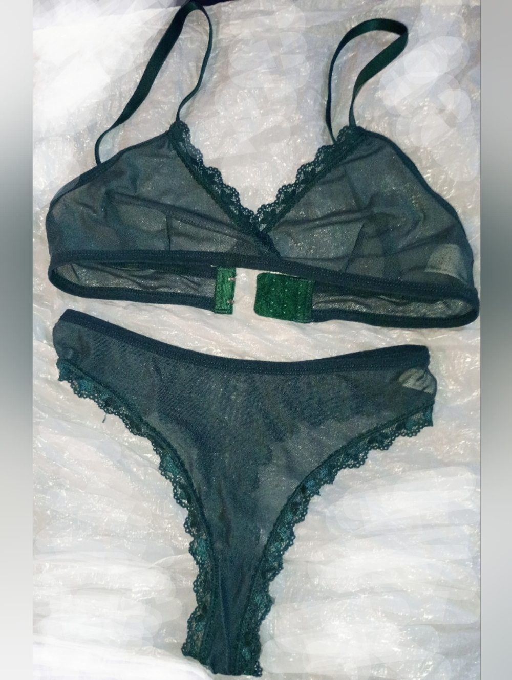 Sheer Lace-Trim Bralette & Bikini Set in Deep Teal/Green Women Size Small NWOT